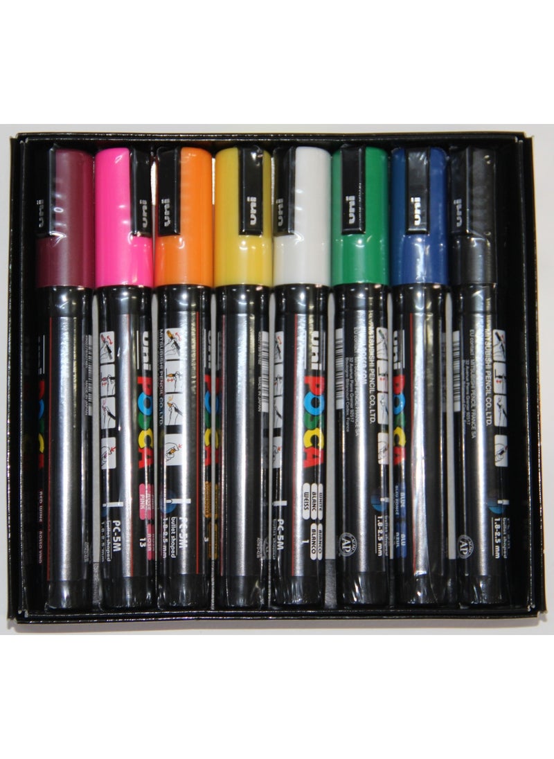 Uni-posca مجموعةMarkers للرسم على الماء Pc-5m ألوان أساسية 8 ألوان 1.8-2.5 مم  - Image 2