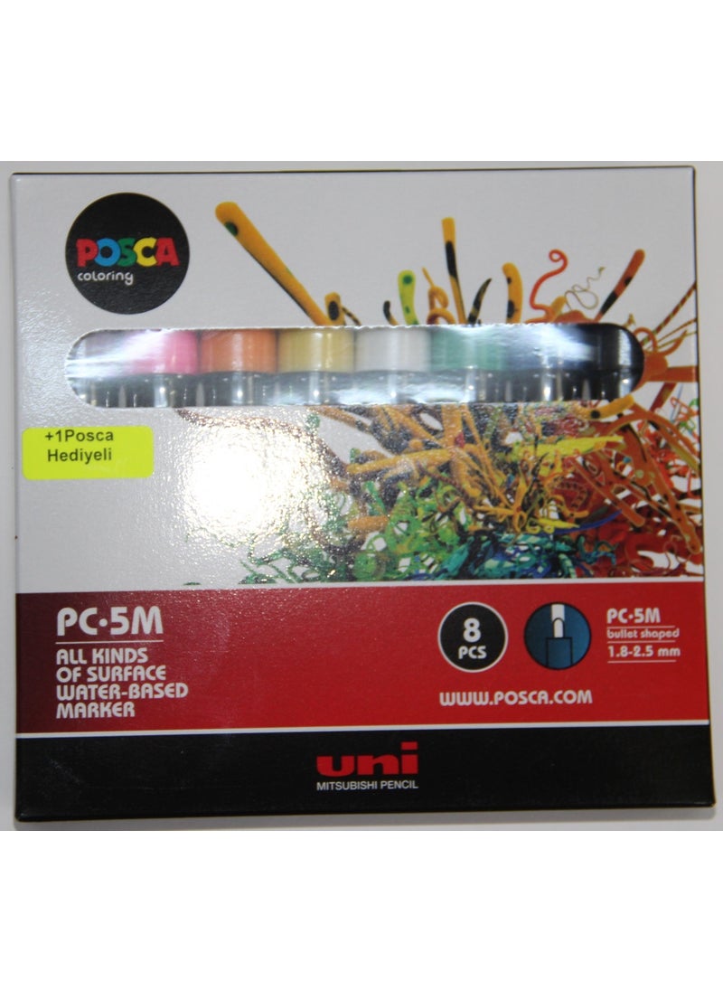 Uni-posca مجموعةMarkers للرسم على الماء Pc-5m ألوان أساسية 8 ألوان 1.8-2.5 مم  - Image 3