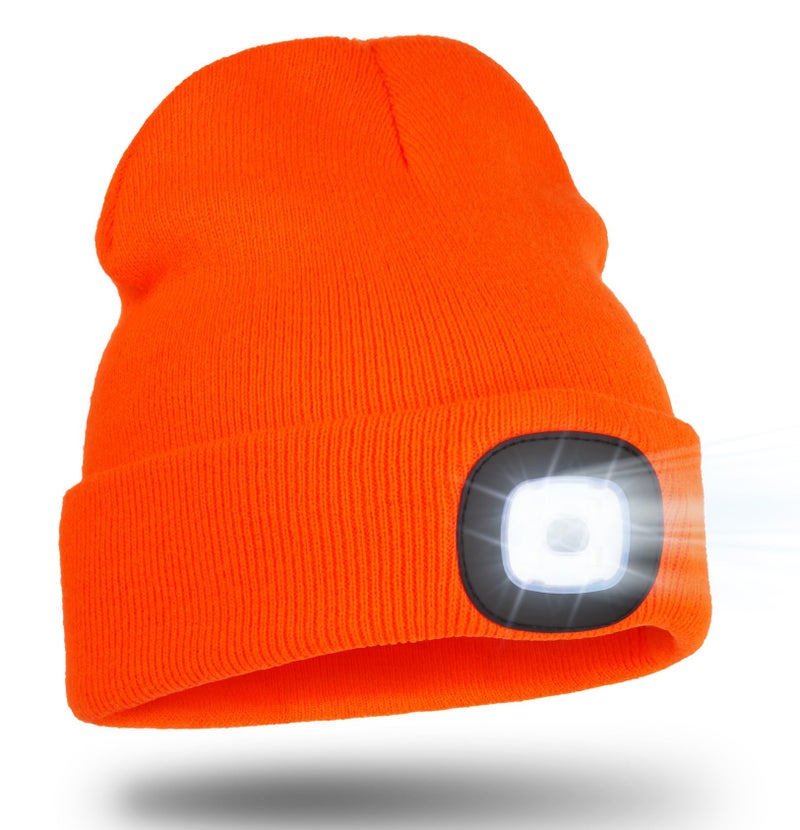 Wmcaps Stocking Gifts Stuffers for Men, Hat with Light Built in, LED Beanie Headlamp for Dad Women Husband Boyfriend Him Orange - Image 1