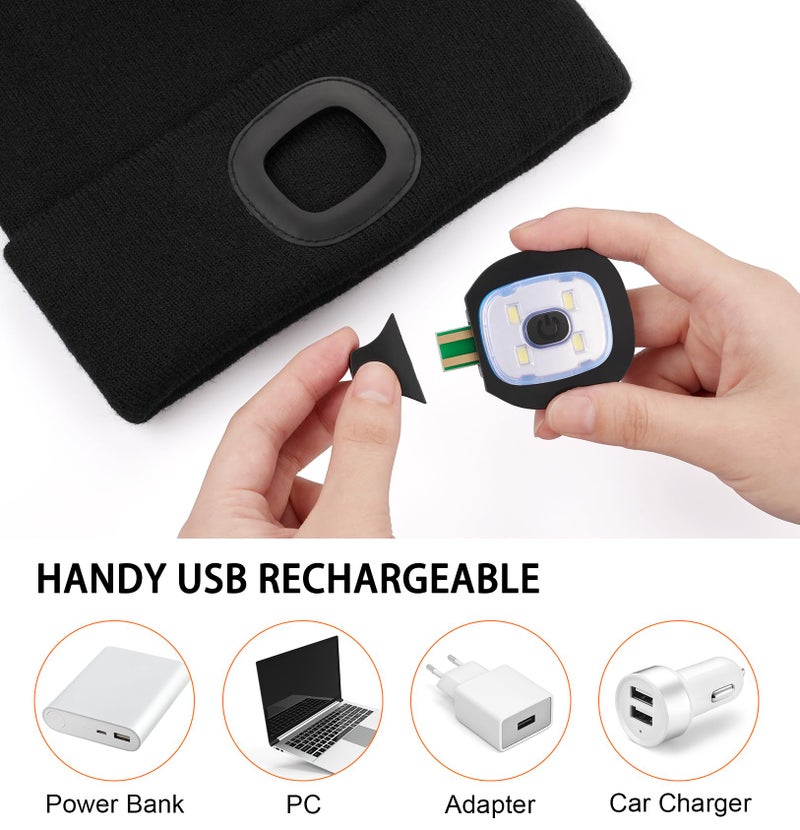 Wmcaps Stocking Gifts Stuffers for Men, Hat with Light Built in, LED Beanie Headlamp for Dad Women Husband Boyfriend Him Orange - Image 4