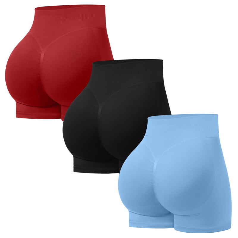 OVESPORT 3 Pack Seamless Women Workout Shorts Scrunch Butt Lifting Gym Booty Biker Shorts - Image 1