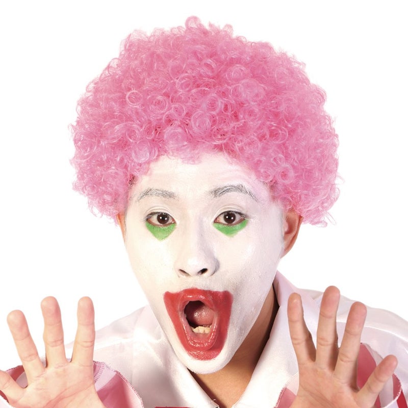 AICKER Short Afro Kinky Curly Wig for Men Women, Synthetic Funny Cosplay Wigs, Costume Party Hair Replacement Heat Resistant Fiber(Pink)