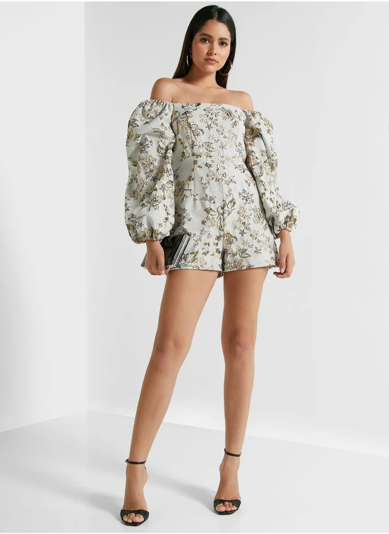 RIVER ISLAND Square Neck Embroidered Playsuit