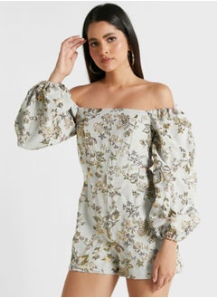 RIVER ISLAND Square Neck Embroidered Playsuit  - Image 1