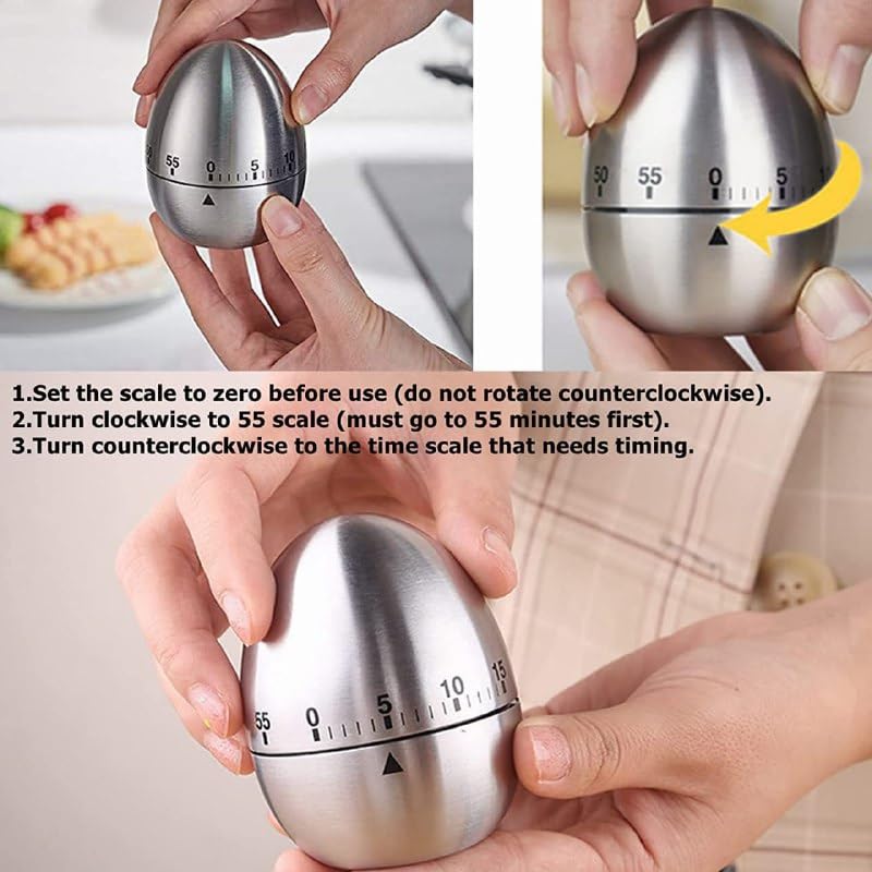CARTIFY Egg Shape Kitchen TimerStainless Steel Mechanical Egg Shape Timer Mechanical Egg Shape Kitchen Timer Stainless Steel Machinery Count Down Reminder Alarm Clock with 60 Minutes for Cooking - Image 5
