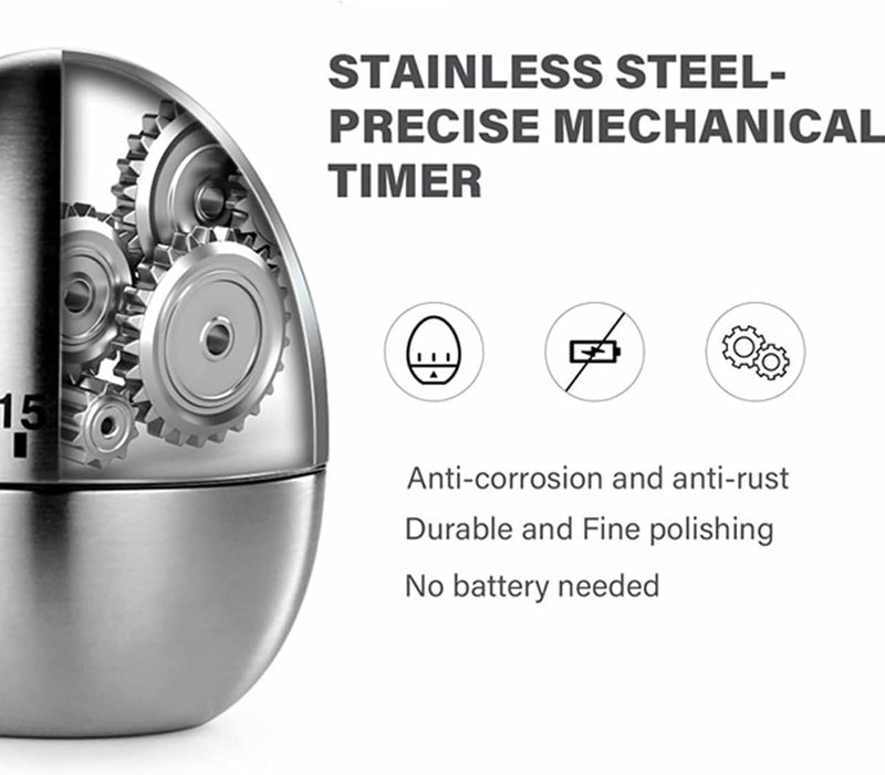 CARTIFY Egg Shape Kitchen TimerStainless Steel Mechanical Egg Shape Timer Mechanical Egg Shape Kitchen Timer Stainless Steel Machinery Count Down Reminder Alarm Clock with 60 Minutes for Cooking - Image 4
