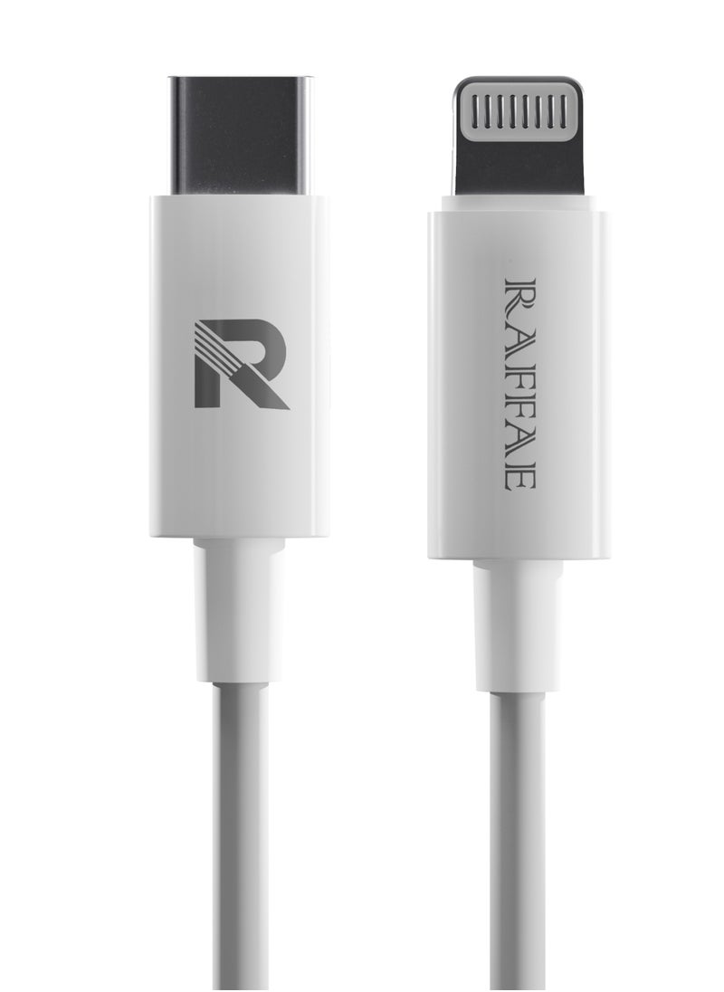 RAFFAE - 25W PD Fast Charging USB Type C to Lightning Strong and Durable 1M Cable for iphone 14/14 Plus/14 Pro/14 ProMax/13/12/11 - White - Image 1