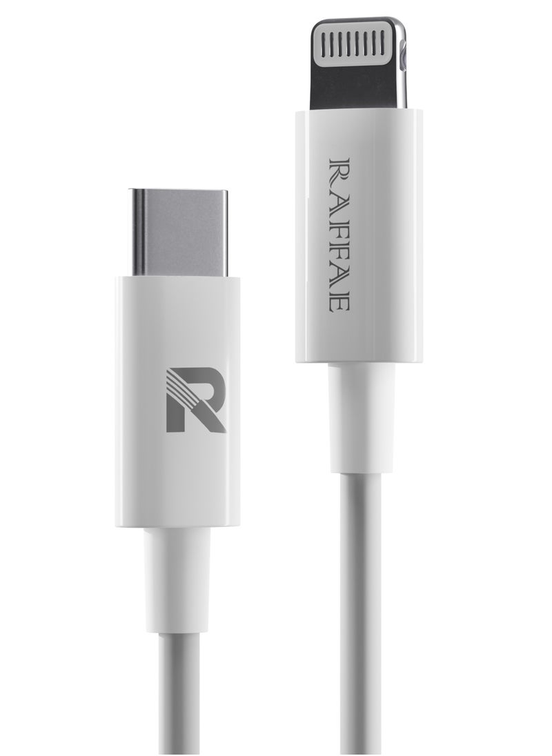 RAFFAE - 25W PD Fast Charging USB Type C to Lightning Strong and Durable 1M Cable for iphone 14/14 Plus/14 Pro/14 ProMax/13/12/11 - White - Image 1