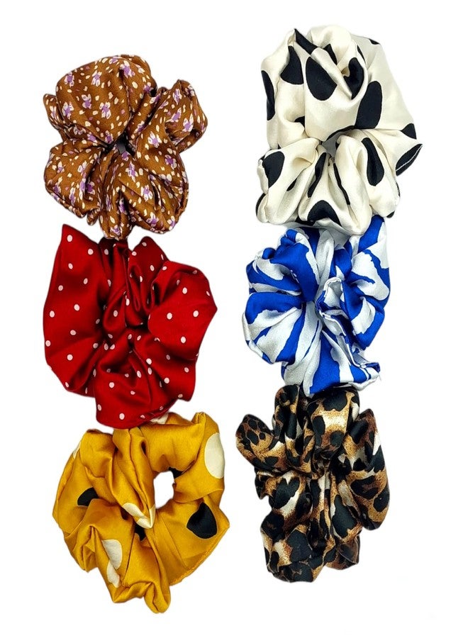 Dian Assorted Color Pack of 6 Jumbo Satin Print XL Scrunchie - Oversized, Soft, Secure, and Stylish Hair Accessories. - Image 3