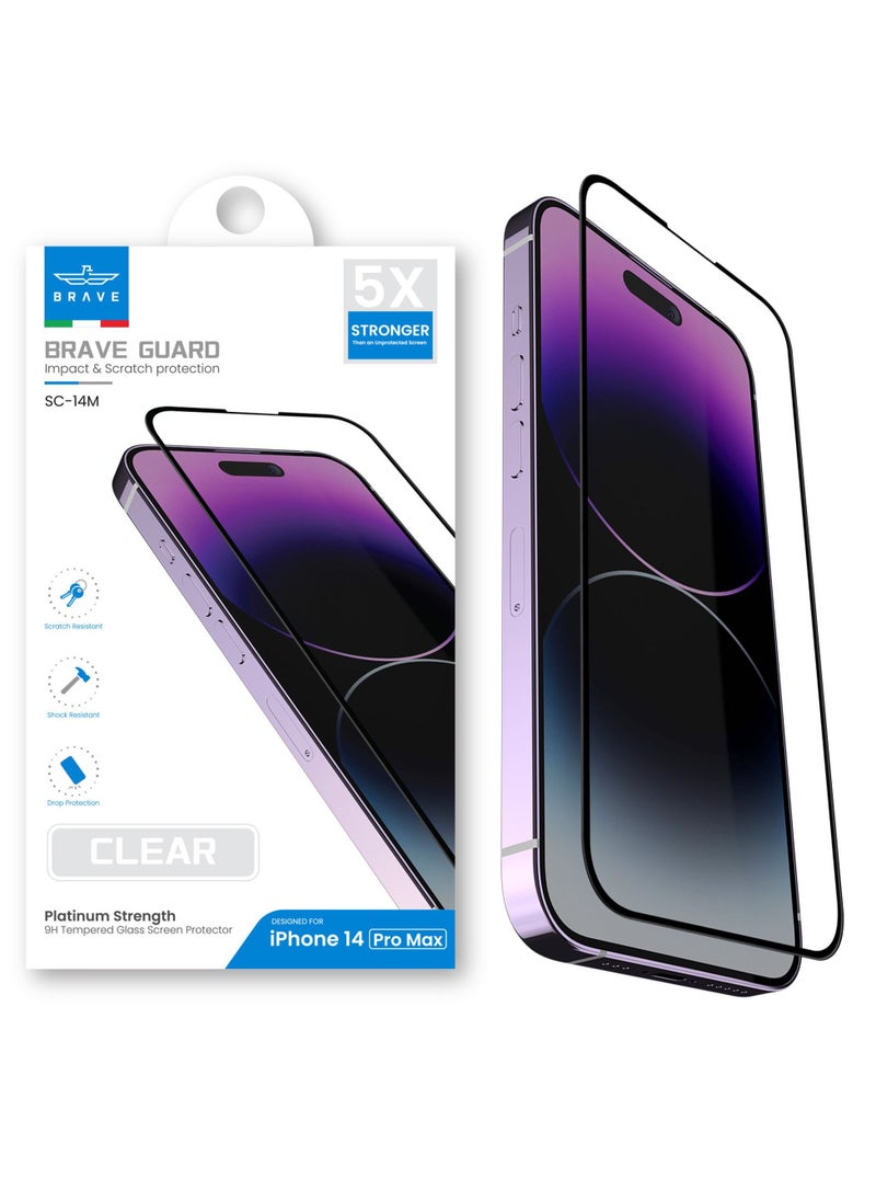 Brave - iPhone 14 Pro Max Premium Clear Screen Protector 6.7 Inch, 9H Tempered Glass Unbreakable with Easy Installation Tray, Bubble Free, Anti-Scratch, Anti-Fingerprint, Full Screen Coverage - Image 1