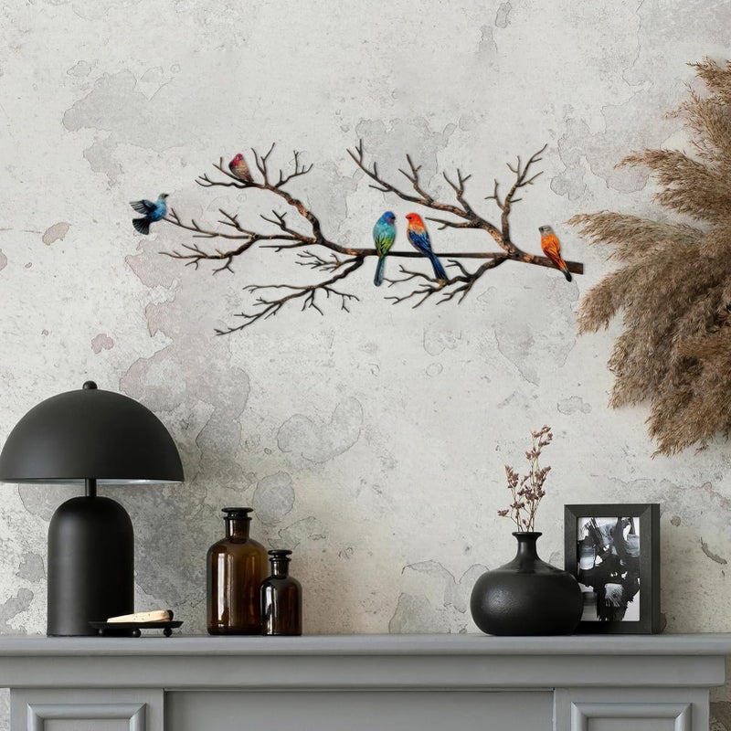 ESTART Metal Birds Wall Art, Metal Vivid Birds on Branch Silhouette Wall Decor Black Leaves with Bird Outdoor Hanging Wall Sculpture for Home Balcony Garden (Classic Color, Small) - Image 2