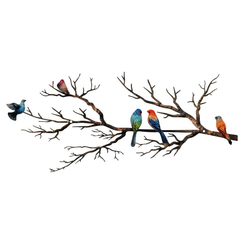 ESTART Metal Birds Wall Art, Metal Vivid Birds on Branch Silhouette Wall Decor Black Leaves with Bird Outdoor Hanging Wall Sculpture for Home Balcony Garden (Classic Color, Small) - Image 1