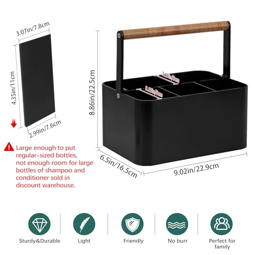 BYUNER Portable Shower Caddy Dorm: Bathroom Caddy Organizer with Handle and Adjustable Dividers,Plastic Shower Basket for Toiletry,Makeup,Vanity,Shower Storage Tote for College, Cleaning Caddy, Black - Image 2