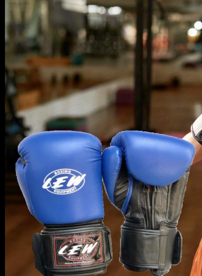 LEW Blue Boxing Gloves for Training/Muaythai/Punching Bag/Sparring with a Pair of Hand Wraps (Blue, 14 OZ) - Image 3