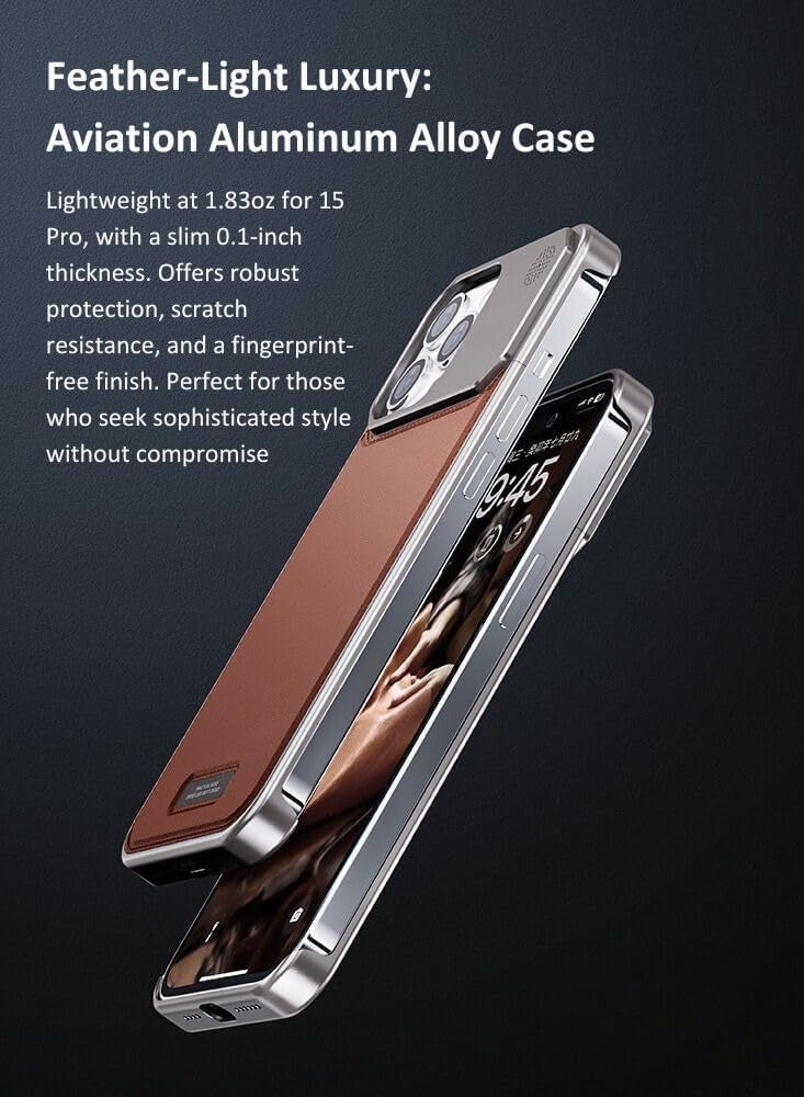 BlueFire Premium Aluminum Alloy & Leather iPhone 16 Pro Max Case – Slim Fit, MagSafe Compatible, Built-in Fragrance Diffuser – Lightweight Durable Protection, Wireless Charging Friendly Luxury Cover - Image 4