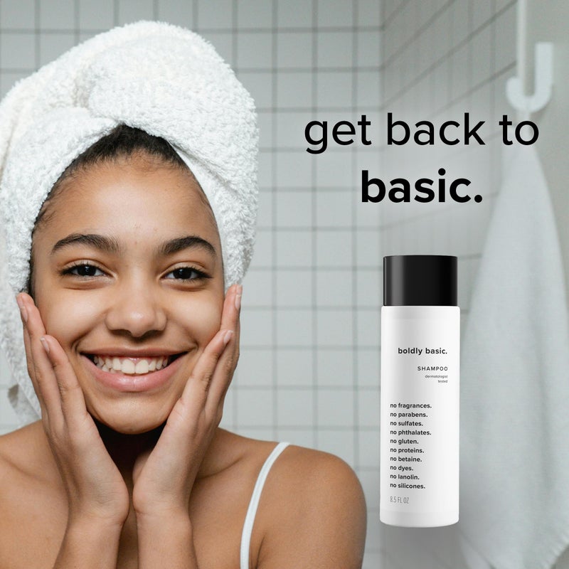 Boldly Basic شامبو خالي من العطور - لطيف على البشرة والشعر الحساس - بدون رائحة - مختبر من قبل أطباء الجلد - بدون كبريتات أو بارابين أو جلوتين - غير مسد للمسام ومضاد للحساسية - Image 4