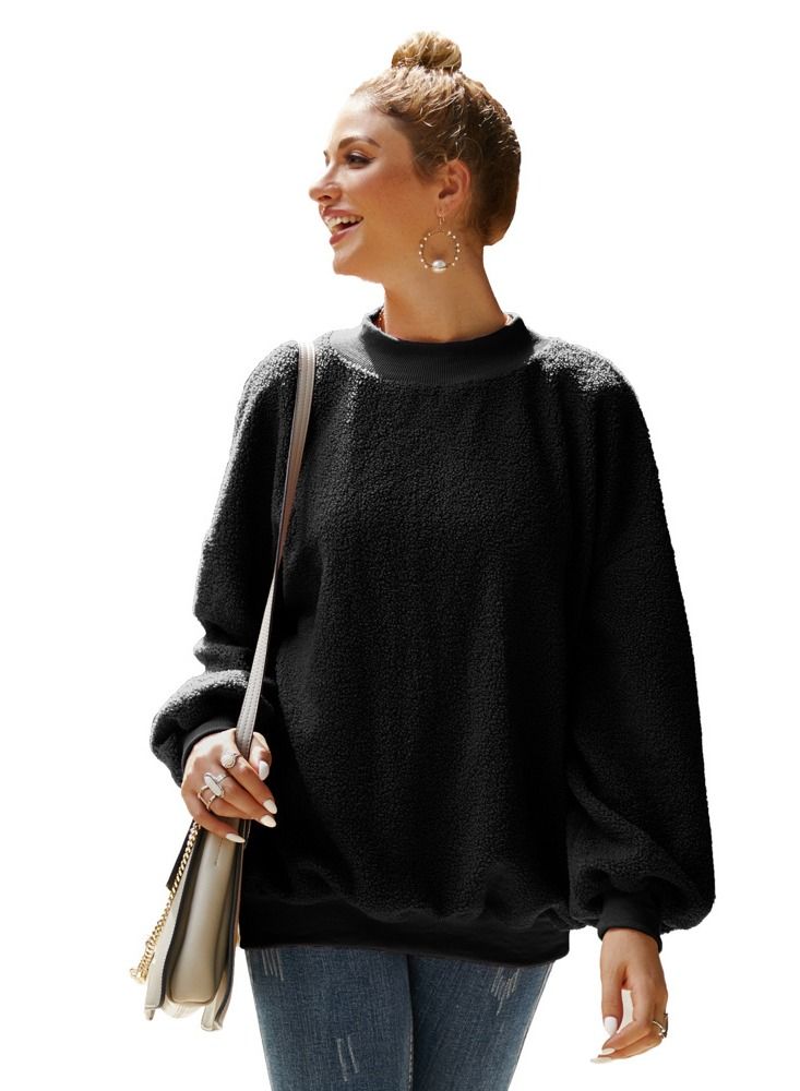 Loquat Plush Long Sleeve Teddy Velvet Pullover Black 