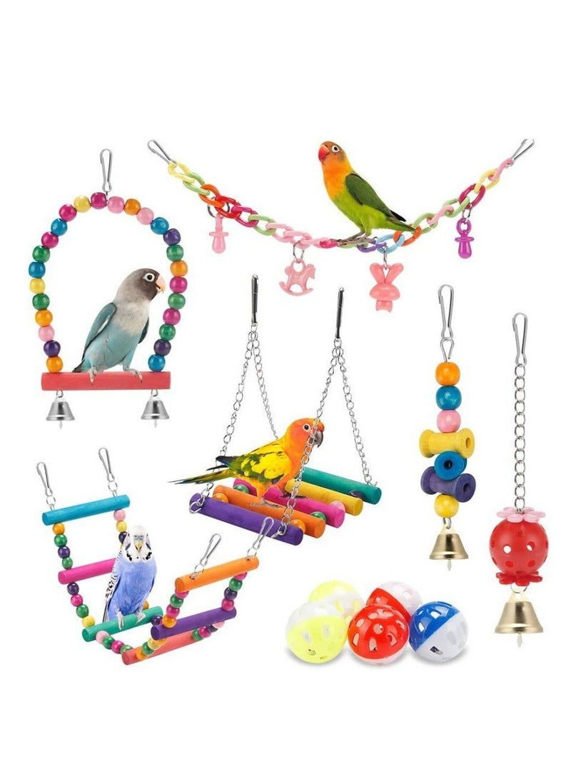 general 11-piece set of parrot toys, colorful ladder swing vine ball gnawing string bell ball, parrot bird cage gnawing toy - Image 1