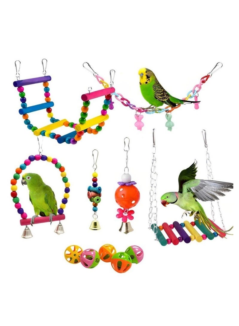 general 11-piece set of parrot toys, colorful ladder swing vine ball gnawing string bell ball, parrot bird cage gnawing toy - Image 2