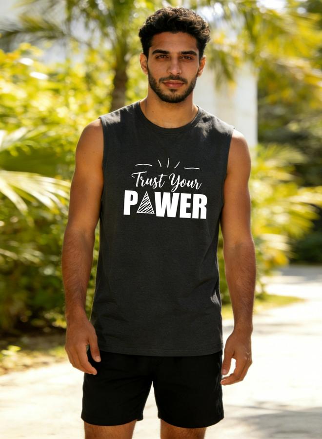 Take Two Men Charcoal Text Print Round Neck Tank and Shorts Co-Ords - Image 1