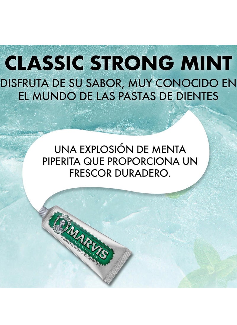 Marvis - Classic Strong Mint Travel Size Toothpaste, 25 ml, Sensational Flavoured Toothpaste Helps Remove Plaque with Long-Lasting Freshness - Image 1