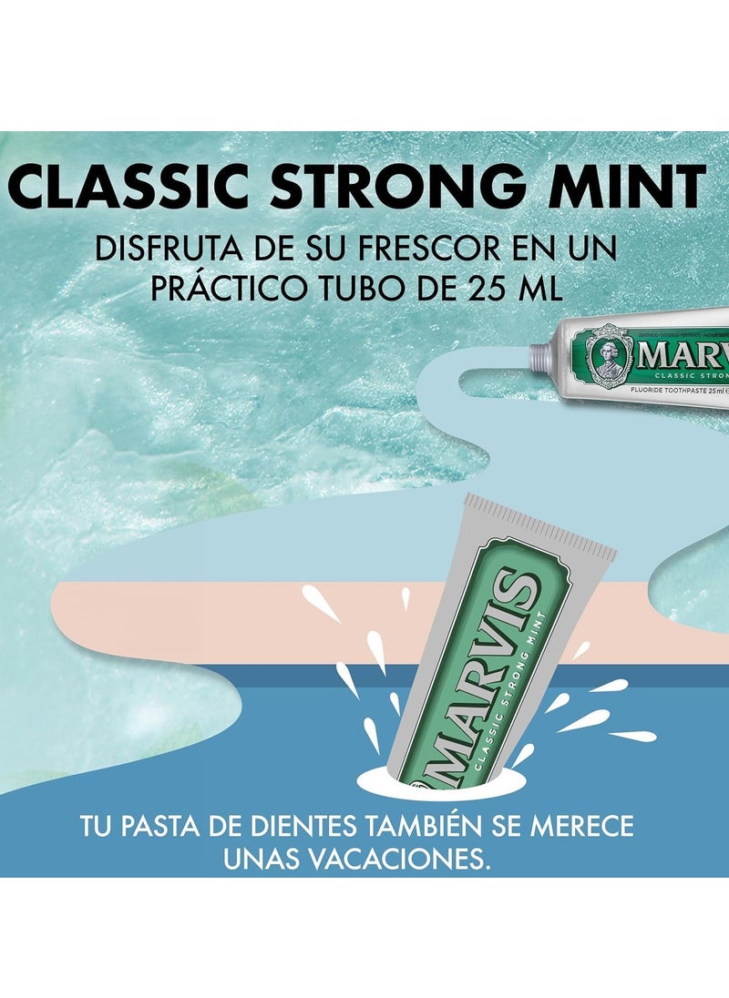 Marvis - Classic Strong Mint Travel Size Toothpaste, 25 ml, Sensational Flavoured Toothpaste Helps Remove Plaque with Long-Lasting Freshness - Image 1