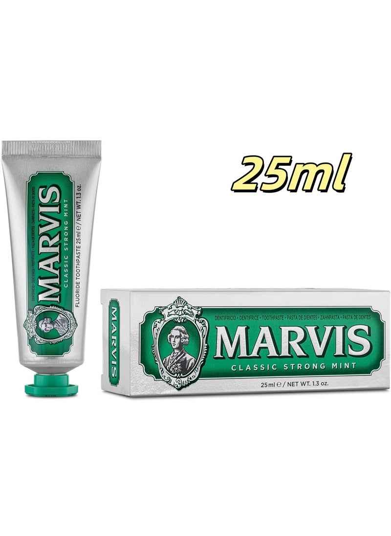 Marvis - Classic Strong Mint Travel Size Toothpaste, 25 ml, Sensational Flavoured Toothpaste Helps Remove Plaque with Long-Lasting Freshness - Image 1