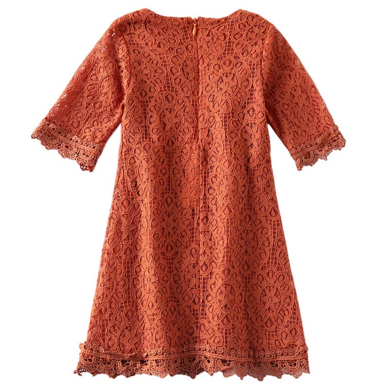Niyage Baby and Toddler Girls Cotton Elegant Flower Lace Half Sleeve A-Line Princess Dress Brick Red 100 - Image 3