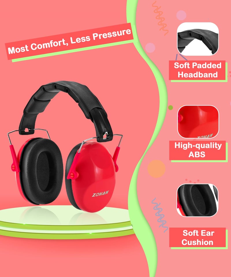 ZOHAN 032 Kids Noise Cancelling Headphones - 25dB NRR Kids Ear Protection, Hearing Protection Safety Ear Muffs for School Monster Truck Fireworks Traveling Studying Concerts Autism - Red - Image 4