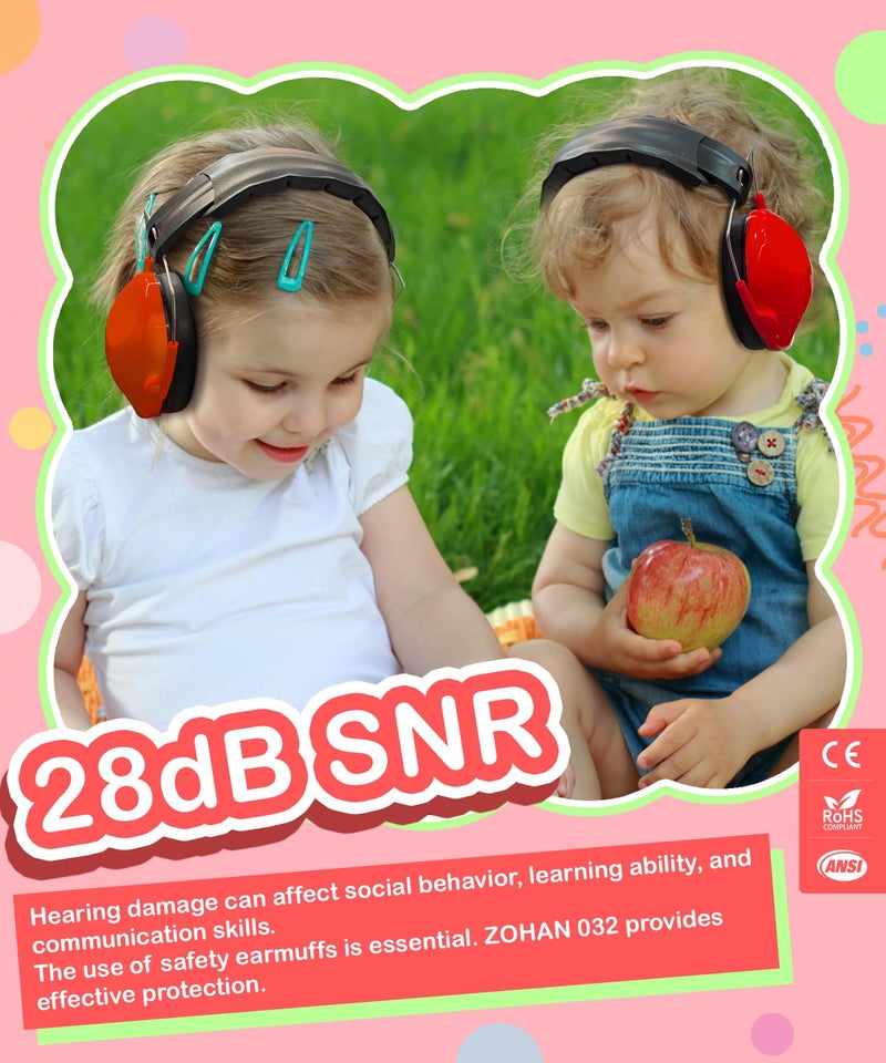 ZOHAN 032 Kids Noise Cancelling Headphones - 25dB NRR Kids Ear Protection, Hearing Protection Safety Ear Muffs for School Monster Truck Fireworks Traveling Studying Concerts Autism - Red - Image 2