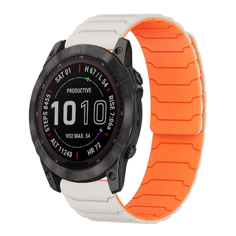 S-TOP For Garmin Fenix 8/7X/6X/5X 26mm xDfind Magnetic Silicone Watch Band(Starlight Orange) - Image 1