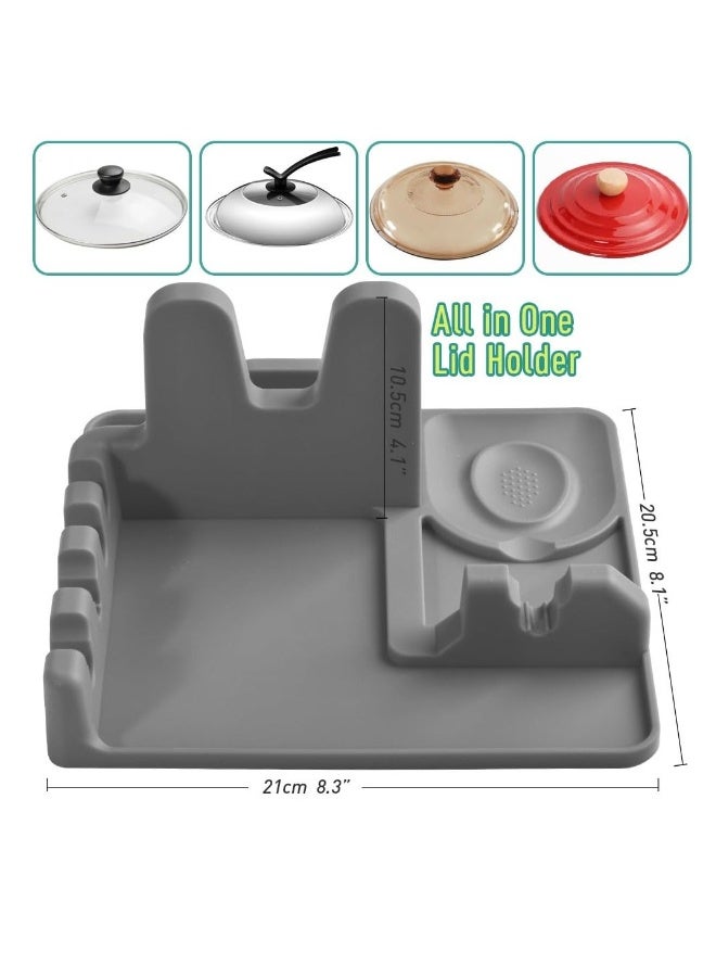 Silicone Spoon Rest, Non-Slip Heat-Resistant Stove Utensil Holder for Spatula, BPA Free Utensil Rest, Pot Lid Holder Stand for Kitchen Counter and Stove Top, Food Grade Silicone, Grey - Image 2