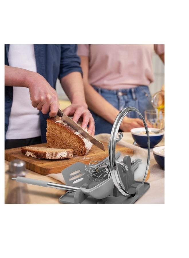 Silicone Spoon Rest, Non-Slip Heat-Resistant Stove Utensil Holder for Spatula, BPA Free Utensil Rest, Pot Lid Holder Stand for Kitchen Counter and Stove Top, Food Grade Silicone, Grey - Image 1
