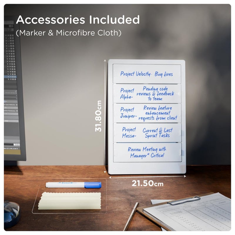 EO لوحة بيضاء مع ألواح مغناطيسية قابلة للإزالة مع قلم وقطعة قماش لمسح الجفاف ورقة تخطيط المهام اليومية للتعليق على الحائط والطاولة قوائم المهام ذات الأولوية (32 سم × 21.5 سم، أبيض) - Image 5