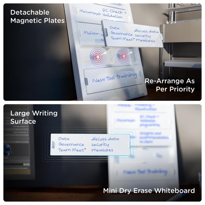 EO لوحة بيضاء مع ألواح مغناطيسية قابلة للإزالة مع قلم وقطعة قماش لمسح الجفاف ورقة تخطيط المهام اليومية للتعليق على الحائط والطاولة قوائم المهام ذات الأولوية (32 سم × 21.5 سم، أبيض) - Image 2