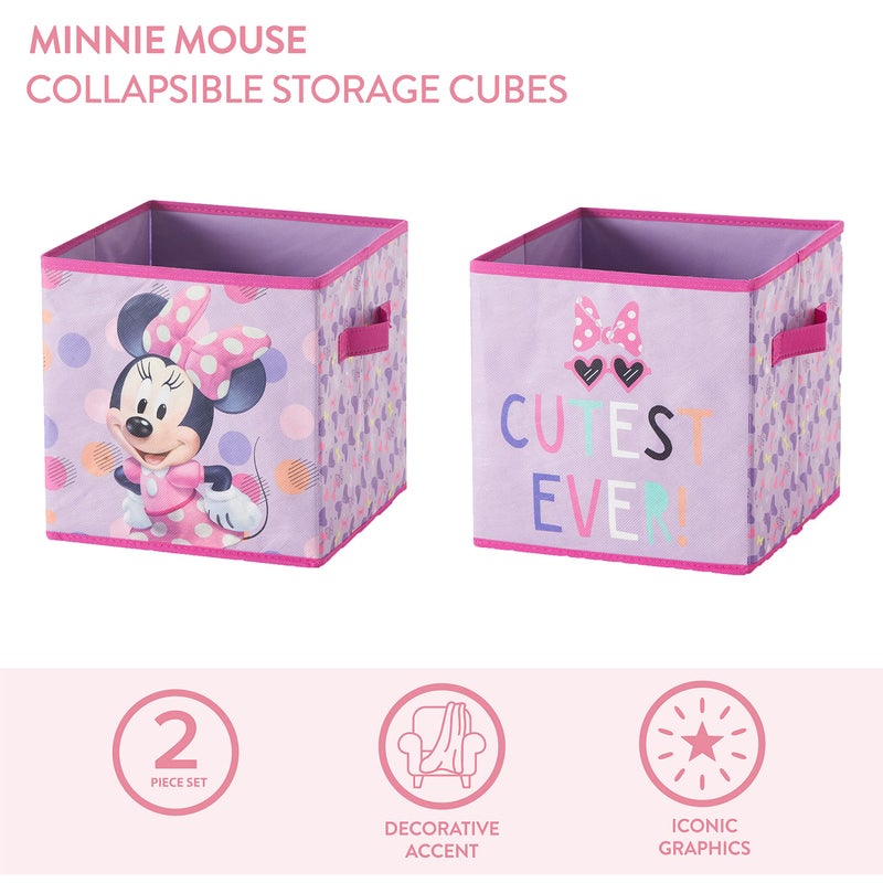 Idea Nuova Disney Minnie Mouse Set of Two Spacious Collapsible Storage Cubes, 10"x10", Minnie Mouse / Pink - Image 2