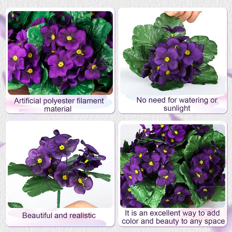Maysing 10 Pcs African Violet Artificial Plant Purple African Violet Individual 9 Inches Artificial Flowers for Home Decoration Office Decor Gift - Image 5