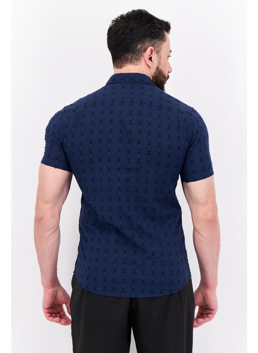 Peter Werth - Men Regular Fit Textured Short Sleeves Casual Shirt, Dark Navy - Image 1