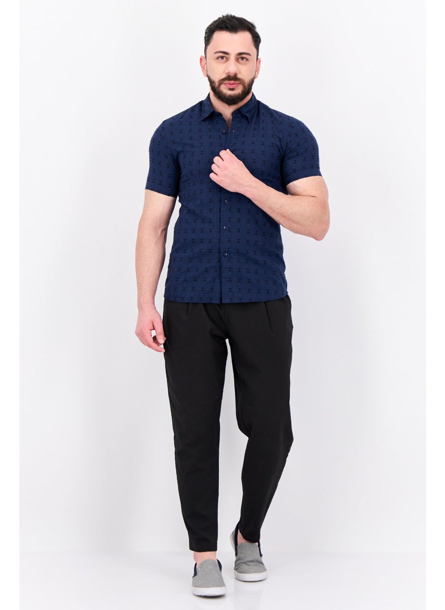 Peter Werth - Men Regular Fit Textured Short Sleeves Casual Shirt, Dark Navy - Image 1