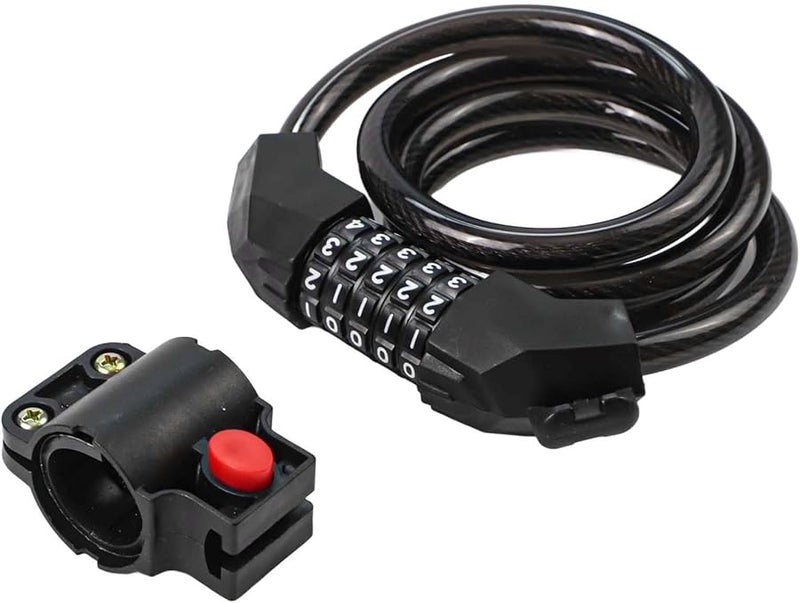 Heavy Duty 5 Digit Combination Bike Lock 12mm Steel Cable Zinc Alloy Head Black 1 2m - Image 1