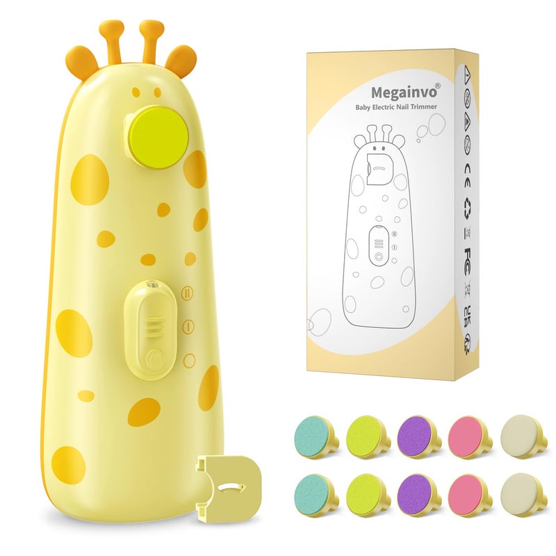 Megainvo Baby Nail Trimmer Electric Baby Nail File with Light 10 Grinding Heads Safe Quiet Baby Nail Grooming Care Kit for Newborn Infant Toddler Toes Fingernails - Orange - Image 1
