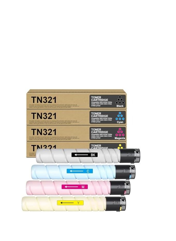 Terabyte TN321 TN-321 Toner Cartridge Set 4-Pack Replacement for TN321K TN321C TN321M TN321Y Toner for Konica Minolta Bizhub C227 C287 C224 C224e C284 C284e C364e Printer (Black Cyan Magenta Yellow) - Image 1