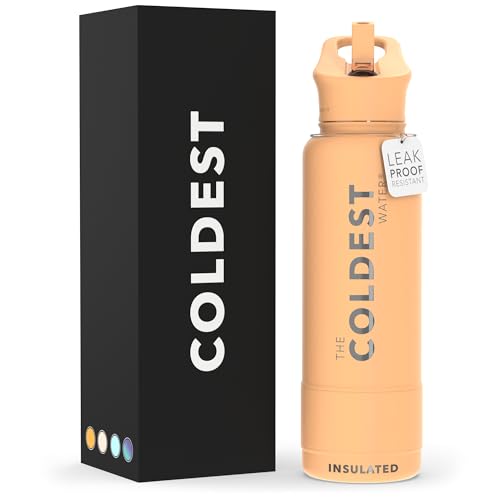 Coldest Insulated Water Bottle with Straw Lid  Stainless Steel Metal Thermos for Men  Women Sahara Peach 40 oz