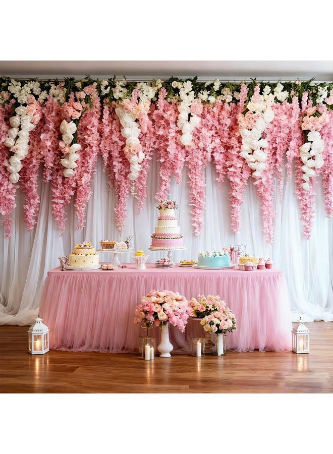 Yoquare 1-Pack Pink 2-in-1 Tulle Tablecloth for 6-Foot Rectangular Table – Stretch Fitted Table Skirt & Cover for Baby Shower, Bridal, Birthday, Princess Party - Image 5