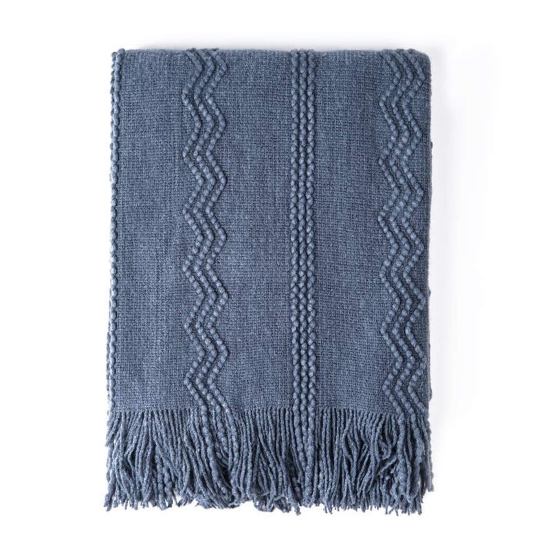 BOURINA Throw Blanket Textured Solid Soft Sofa Throw Couch Cover Knitted Decorative Blanket  60"" x 80"" Navy - Image 1