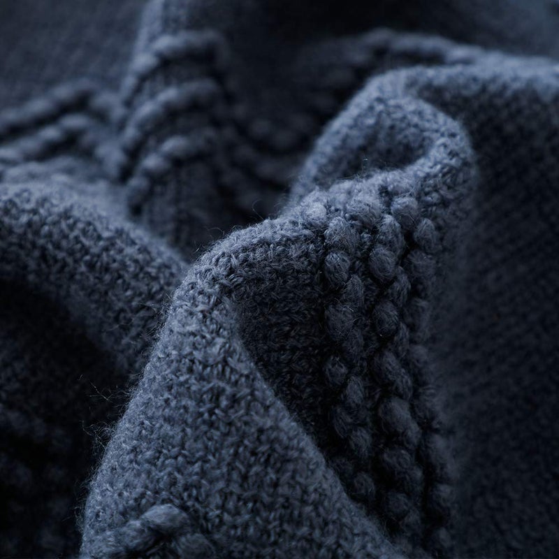 BOURINA Throw Blanket Textured Solid Soft Sofa Throw Couch Cover Knitted Decorative Blanket  60"" x 80"" Navy - Image 5
