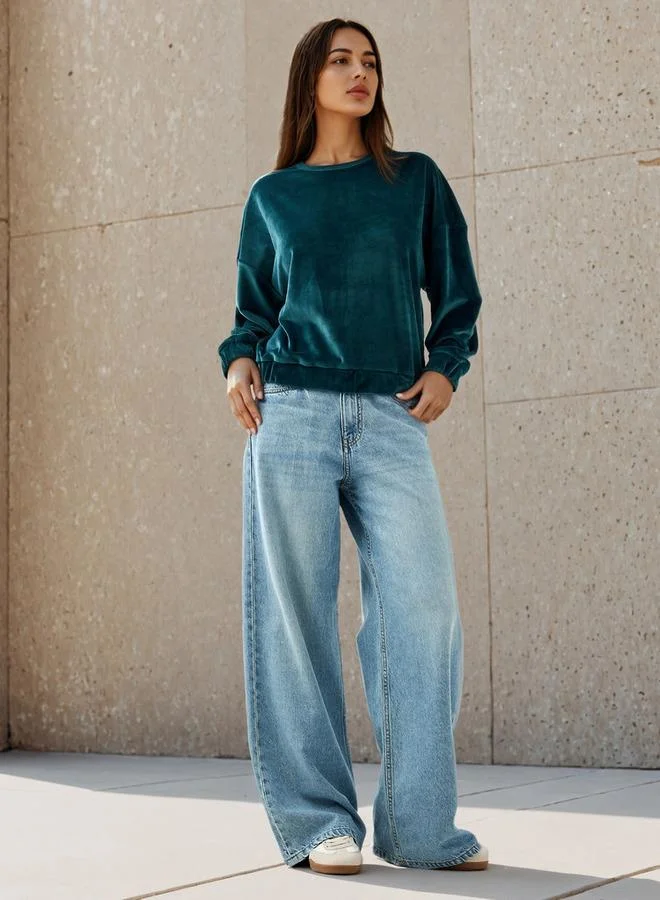 سبلاش فيڤ سويت شيرت مخمل بقصة عادية