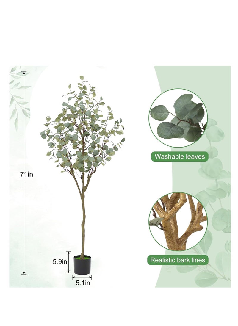 Rightsure Artificial Eucalyptus Tree with Natural Wood Trunk and Realistic Leaves, Faux Eucalyptus Tree for Home Decor Indoor, Tall Green Fake Plant with Pot for Office Living Room Outdoor (180CM)  - Image 2