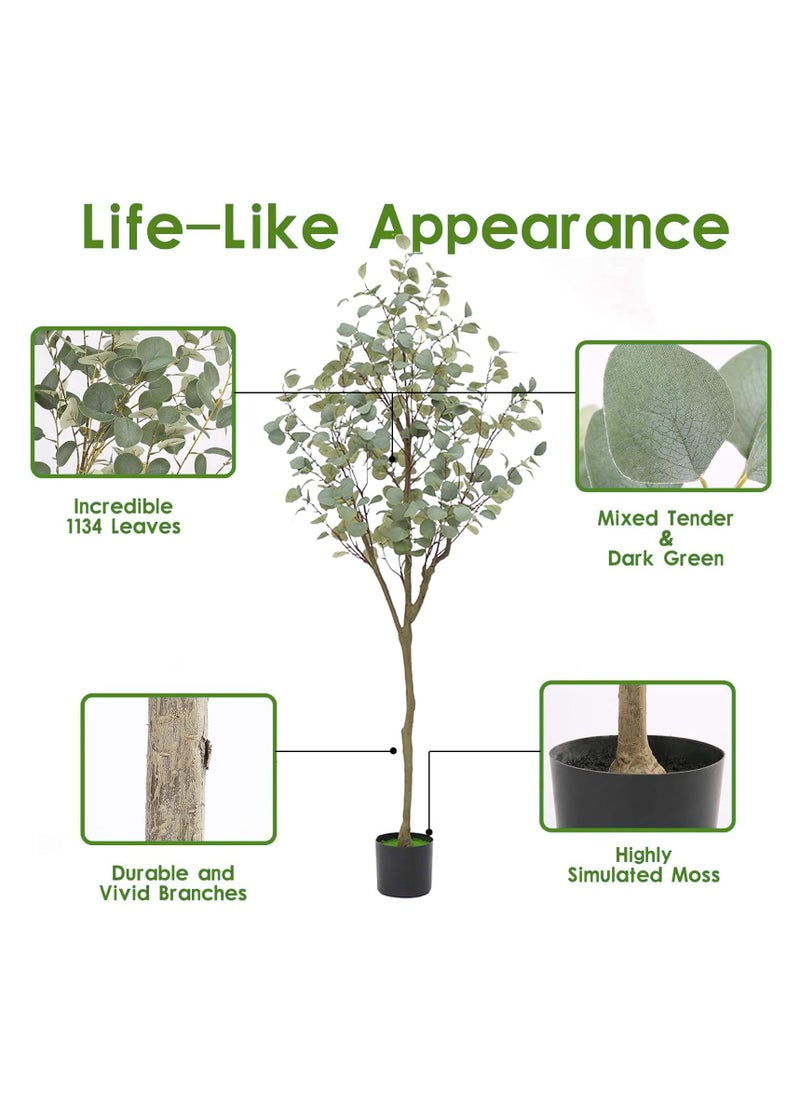 Rightsure Artificial Eucalyptus Tree with Natural Wood Trunk and Realistic Leaves, Faux Eucalyptus Tree for Home Decor Indoor, Tall Green Fake Plant with Pot for Office Living Room Outdoor (180CM)  - Image 3