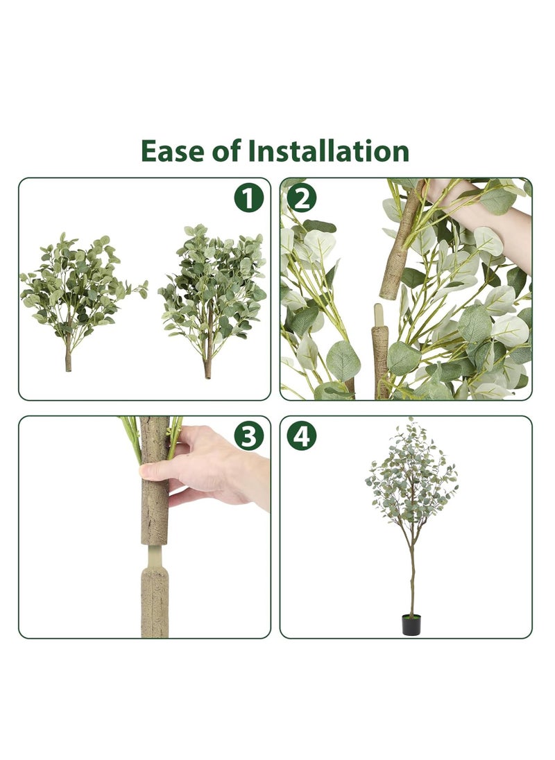 Rightsure Artificial Eucalyptus Tree with Natural Wood Trunk and Realistic Leaves, Faux Eucalyptus Tree for Home Decor Indoor, Tall Green Fake Plant with Pot for Office Living Room Outdoor (180CM)  - Image 4